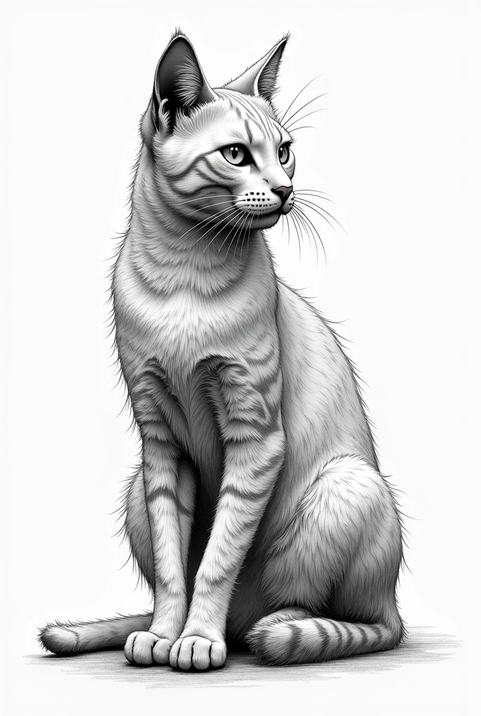 A cat that is made with pen strokes that is a detailed realistic cat and is sitting