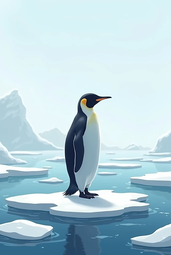 Un pingouin sur la banquise regarde passer la glace qui flotte dans l'eau