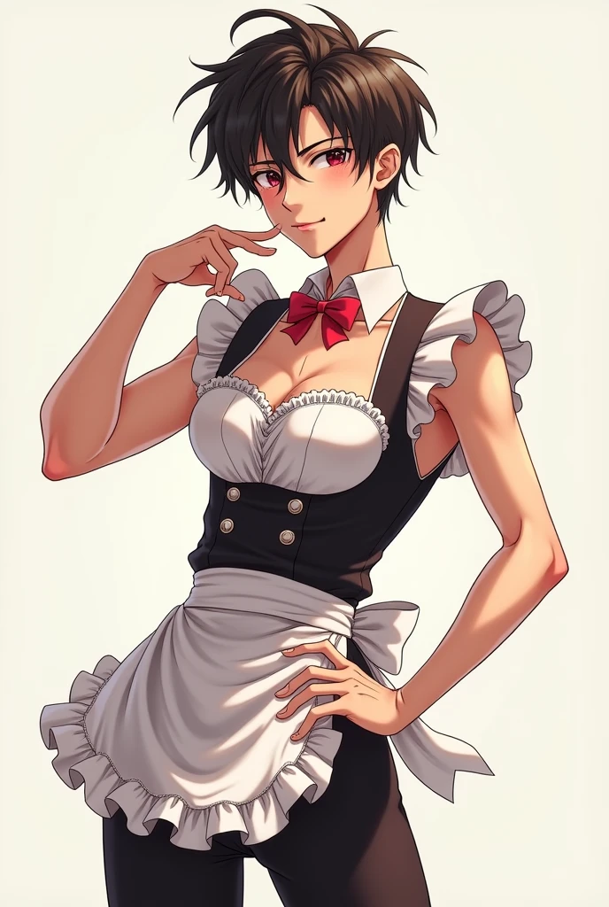 Lean with little muscle Man Anime style  in a cute maid suit in a sexy pose