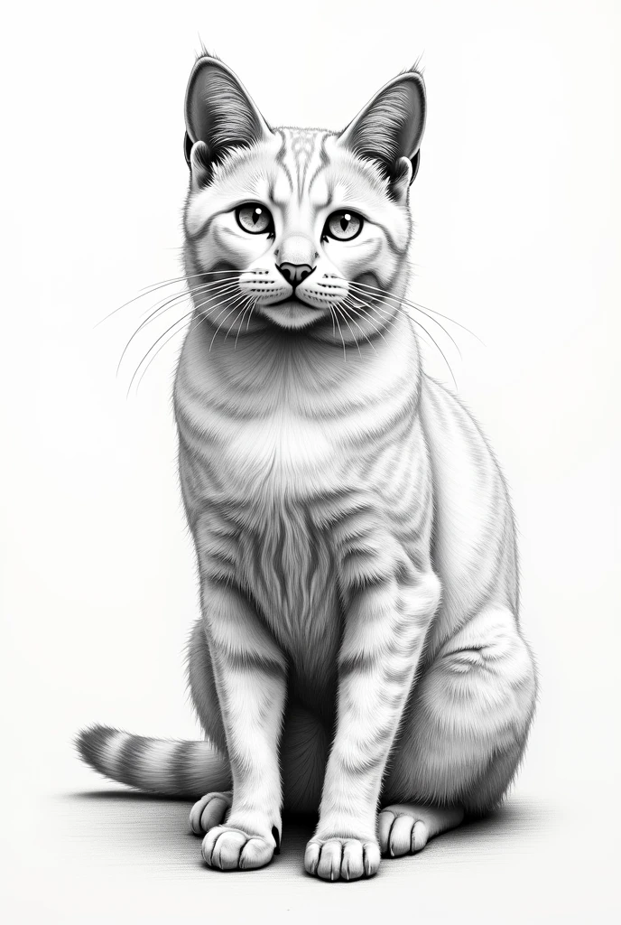 A cat that is made with pen strokes that is a detailed, realistic cat and is sitting, tending towards hyperrealism 