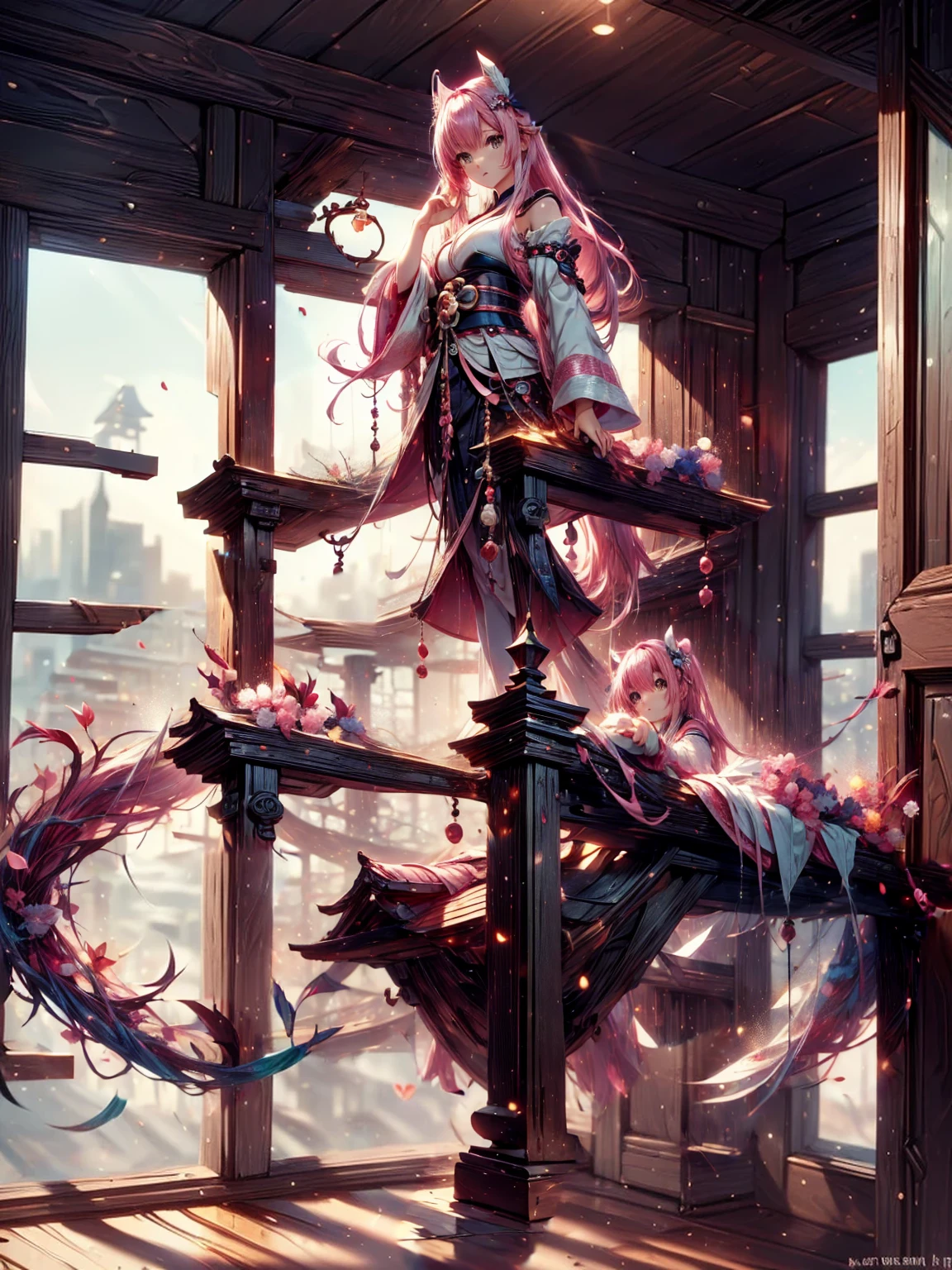 Japanesse beautifull girl, pink hair