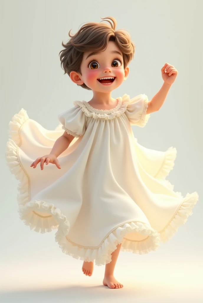 a boy with a white dress with a happy face