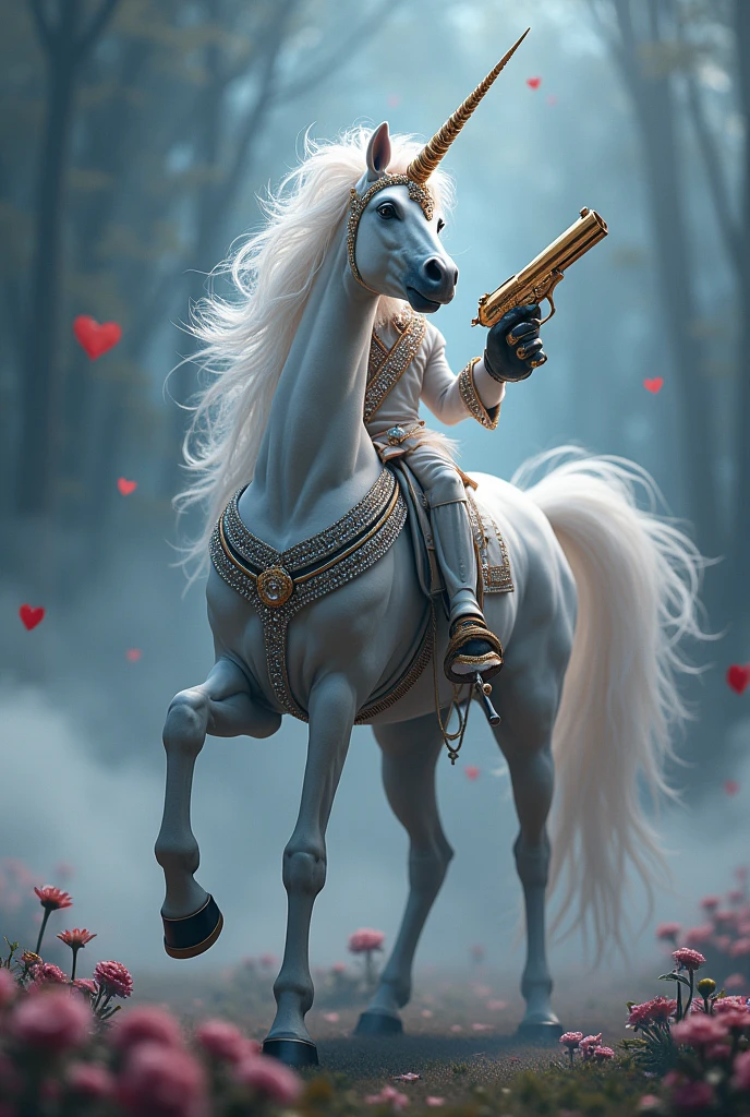sparkling unicorn prince holding a gun