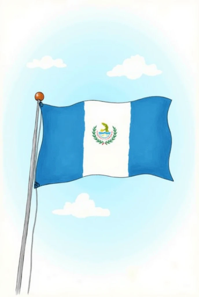 Make a simple but original drawing of the national flag of Guatemala that represents the purity of Guatemala. Make it simple but original so that children like it.