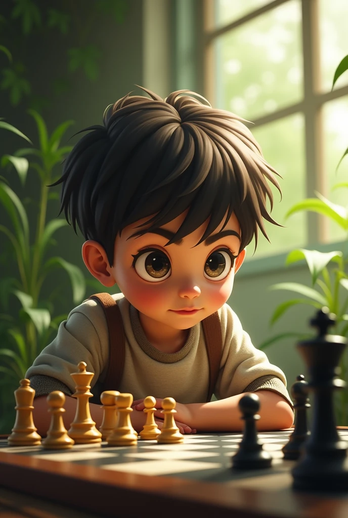 Young happy boy with lots of ambition in chess
