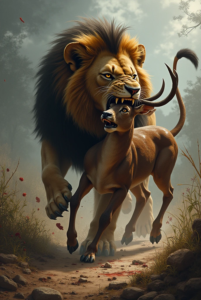 The lion killed the deer