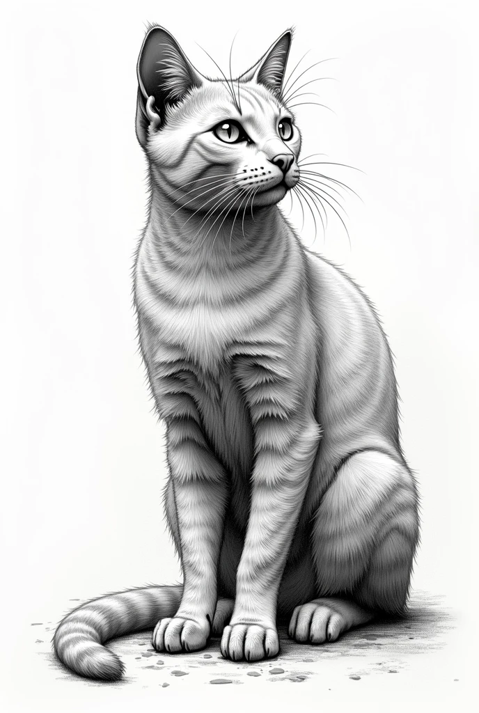 A cat that is made with pen strokes that is a detailed, realistic cat that is sitting and tends towards hyperrealism and has Greek touches.