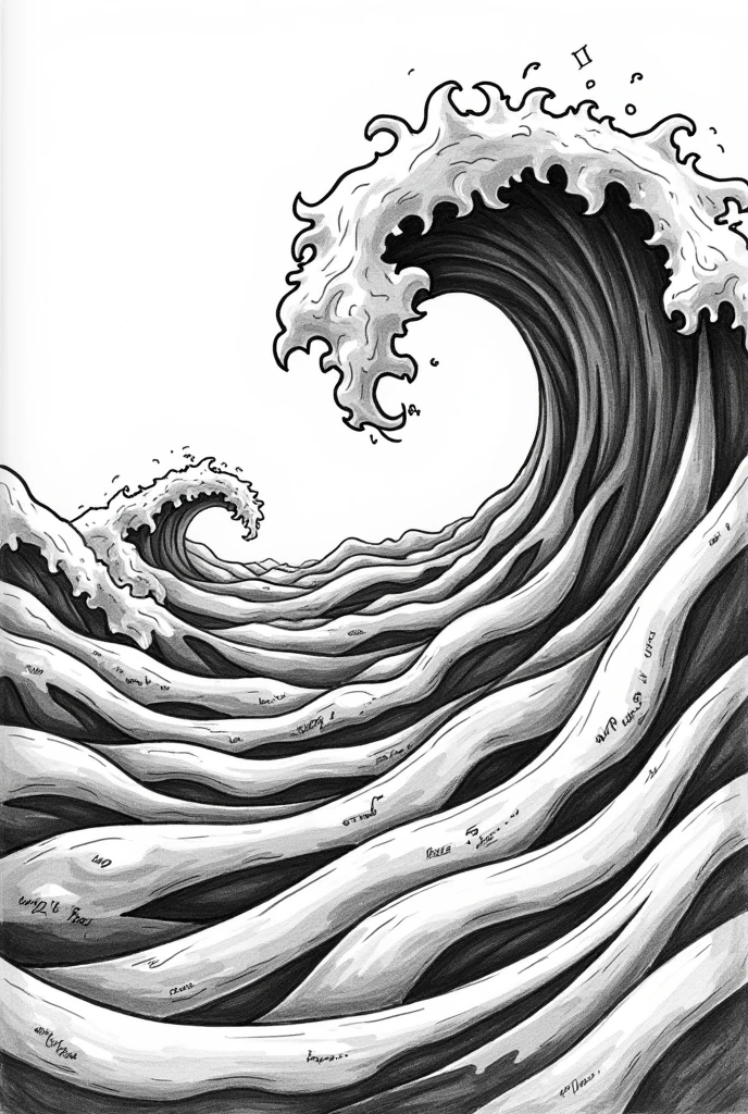 Tube-shaped waves in black and white sketch style. no back ground. 