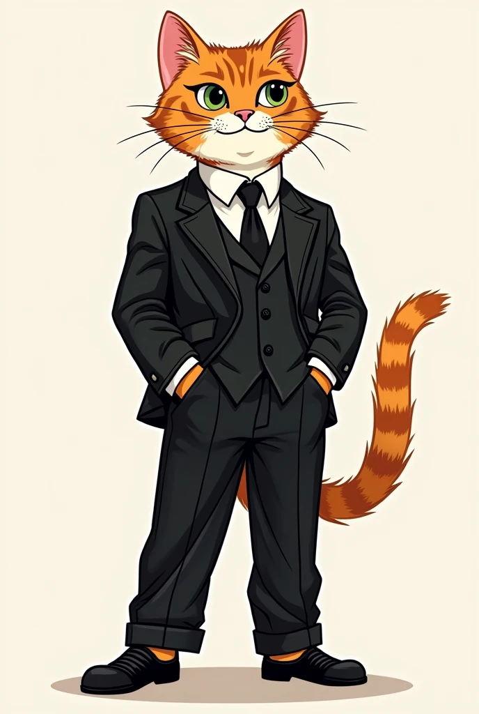 cute  feminine carey cat fashionista powerfull suit  black pattern
 , easy to draw for children  
