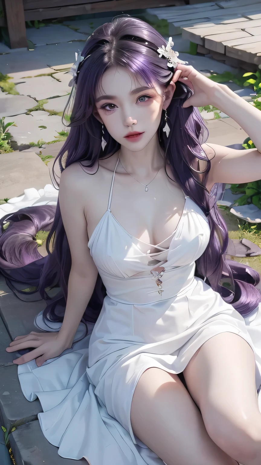 (((RAW photos , Extremely detailed, best quality, high resolution, Solitary,)))

rest、(Compared:1),  whole body、 View from directly above, Lying in the garden, Hit the ground with your back、

rest、 (((Purple Hair Beach Waves ))), (((cosmetic))),Large Breasts,

rest、White effect, White Wings:1.2 ,  White Angel:1.2, ((night)) 、

rest、Vampire Castle, detailed background,, moon、 

rest、Antonio Riva Dress:1.1,Dress made of slightly transparent fabric:1.3、(very complicated:1.2), alta fantasia, Pretty Face,  Pointed ears, 

rest,background, monochrome, Grayscale, barefoot, rest、outdoor、river