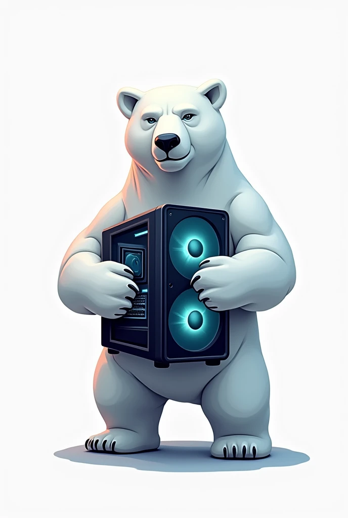 Logo Polar bear holding a gaming pc