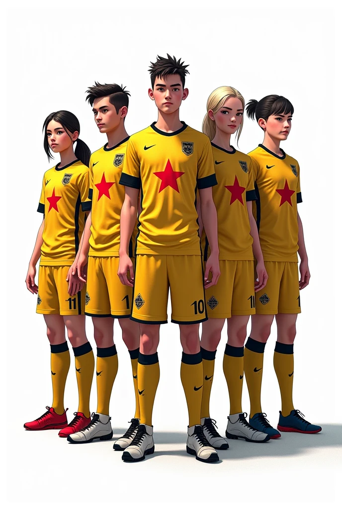 soon after.a football team,with the colors yellow, negro, red, and have four stars, and it is called.Monril Sports Club, that the background of the image is white 