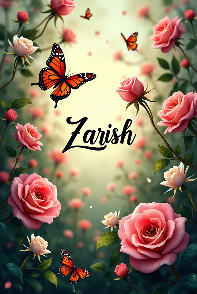 Zarish name display picture full of roses and butterflies