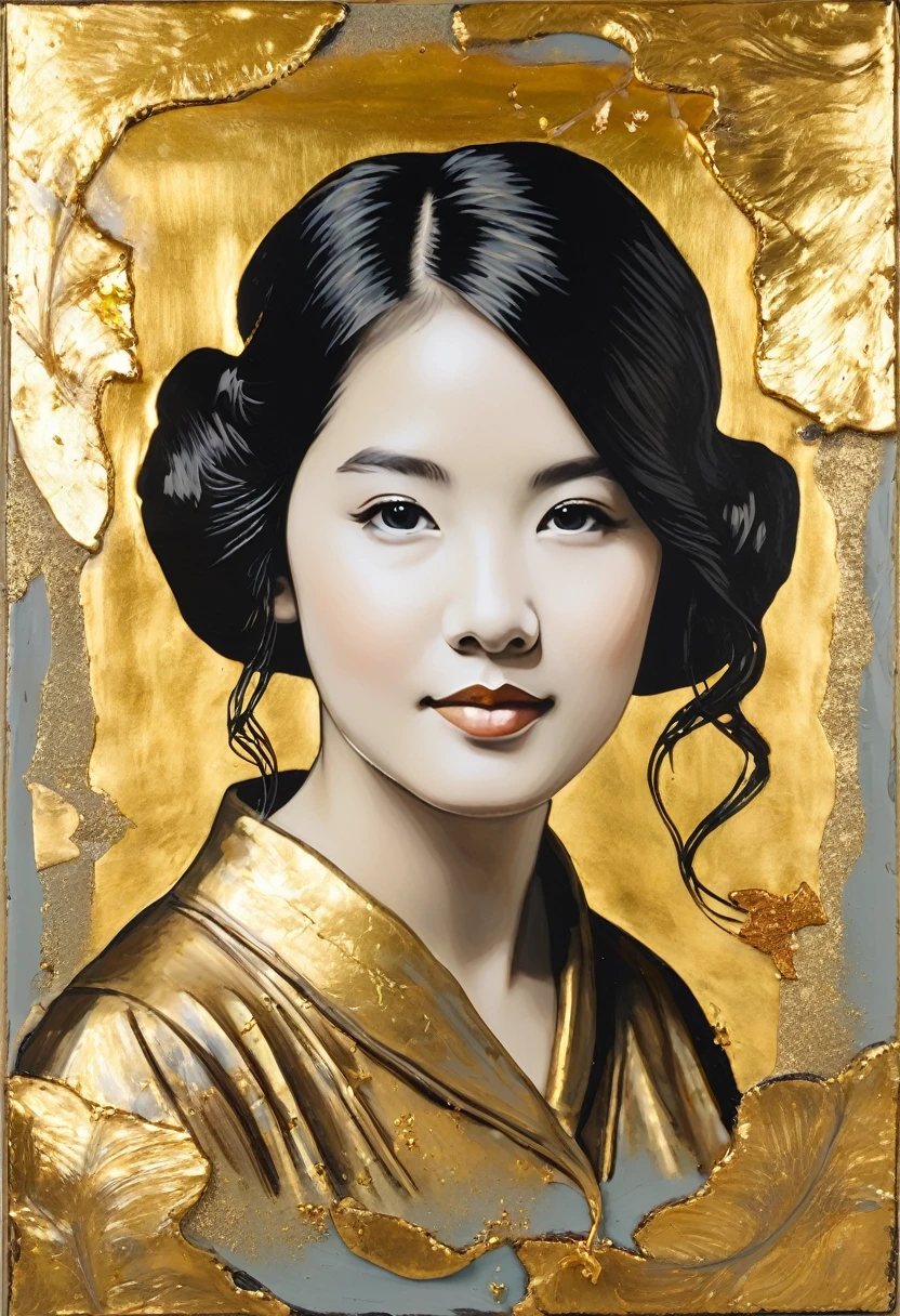 Create an image of a schoolmarm in several different media (for example: gold leaf, sand, and encaustic paint.)