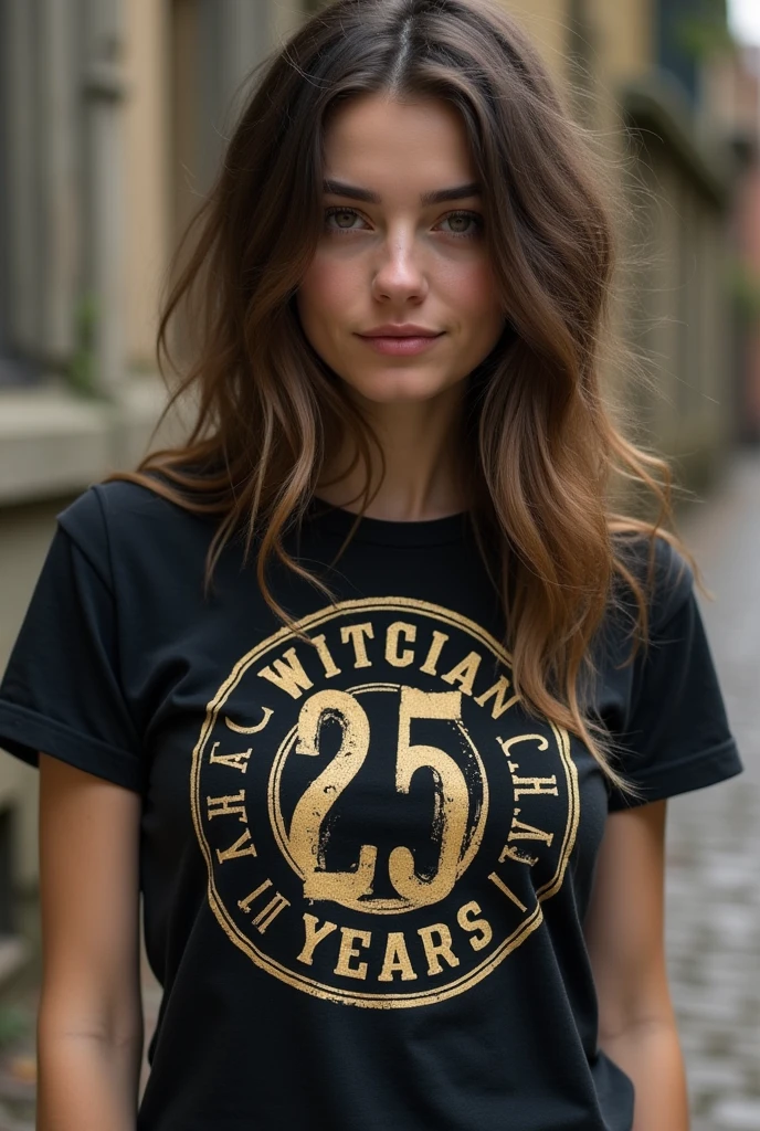 One woman 25 years witch, clothing tshirt writhing "Jung" stamp