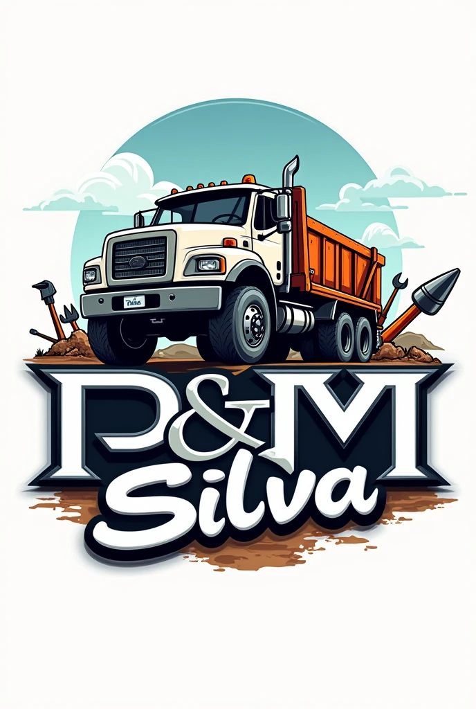 written logo "p&M SILVA" with image of a truck, tools and wheel