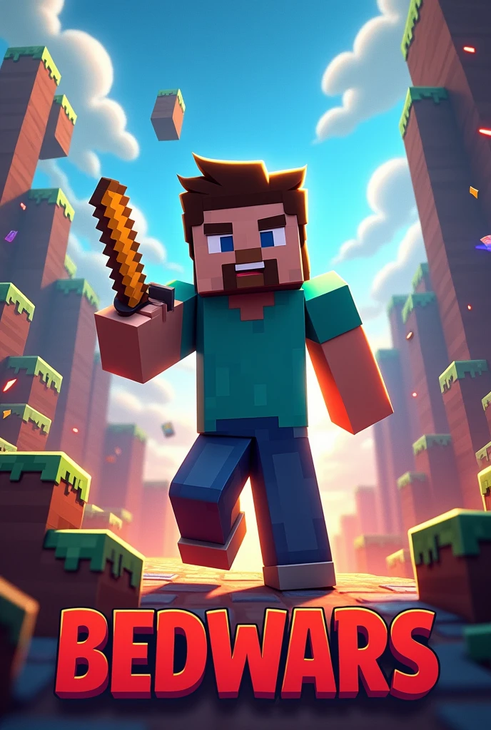 A thumbnail for my YouTube channel which is about Minecraft Bedwars challenges that the AI gives me for 15 days