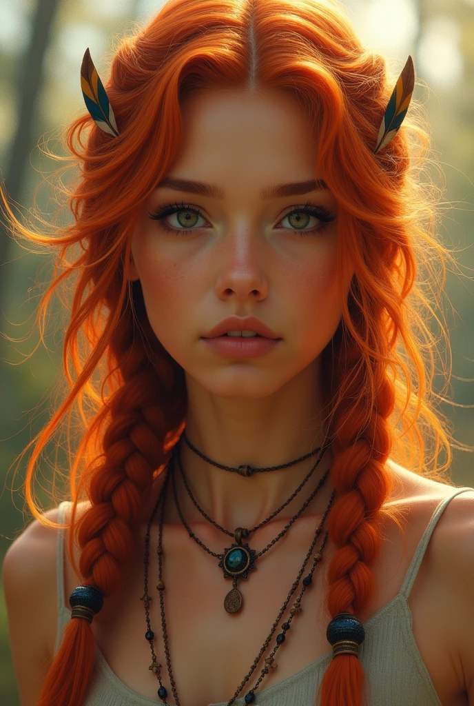 Light-skinned indigenous woman with red hair