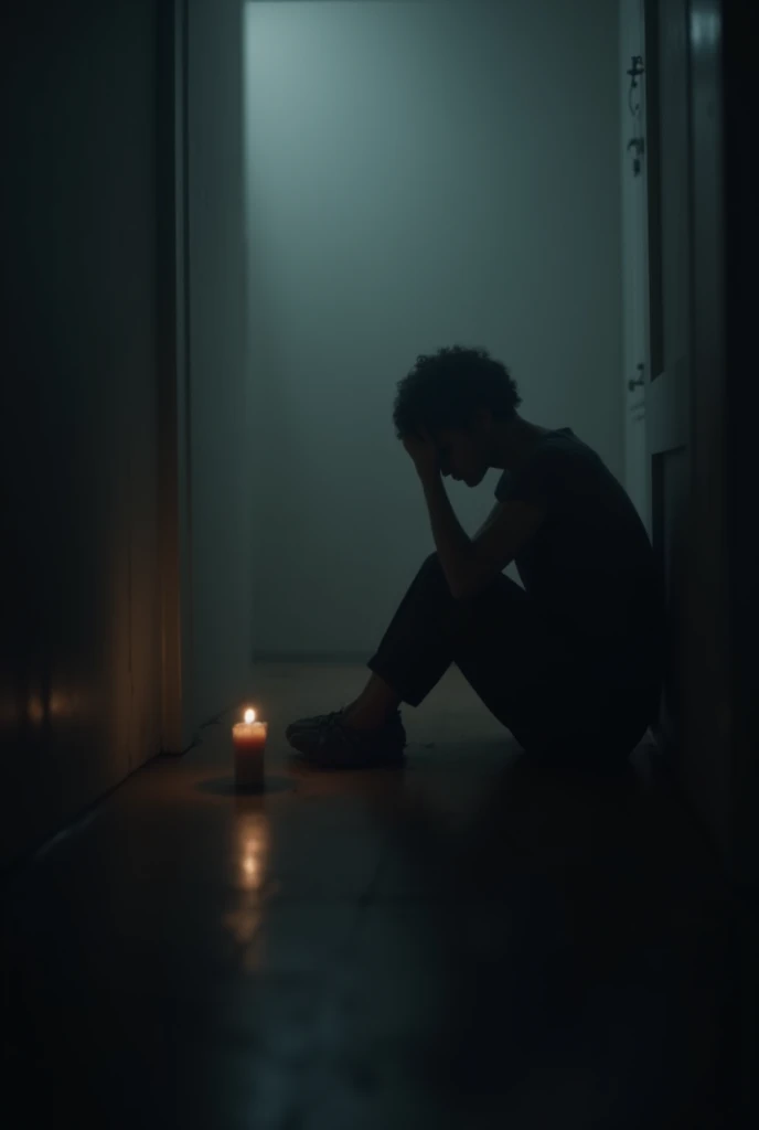 Blurry image of a person in the dark sitting alone celebrating his birthday party alone with black effects in the image