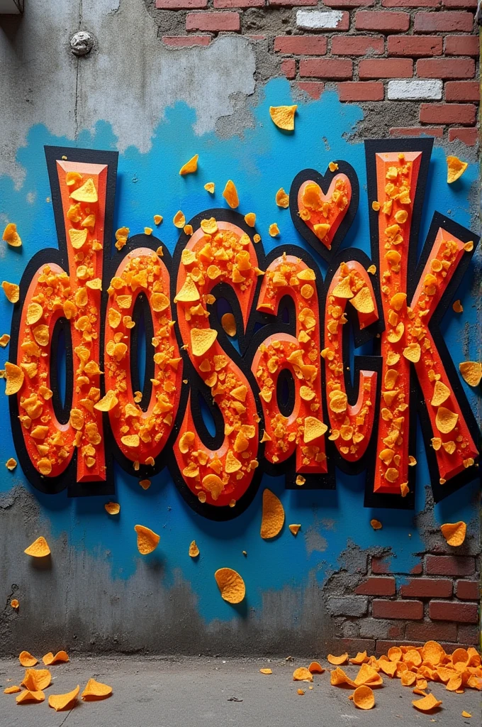 The word “DORISNACK” in a graffiti with Doritos