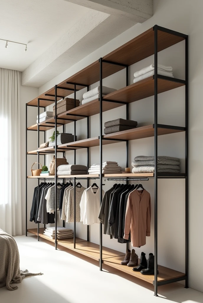 Mezzanine shelving with hangers included