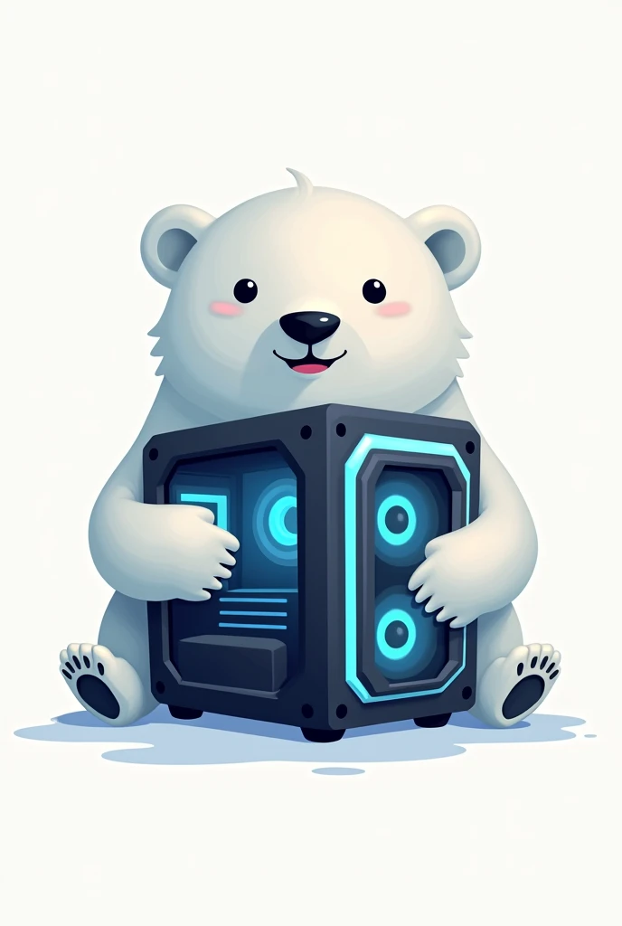 logo de empresa :Polar bear with a gaming pc polar bear face and gaming pc of the same size