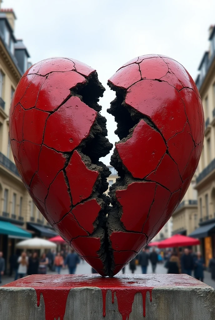BIG BROKEN HEART IN THE MIDDLE OF PARIS CITY IN 3D