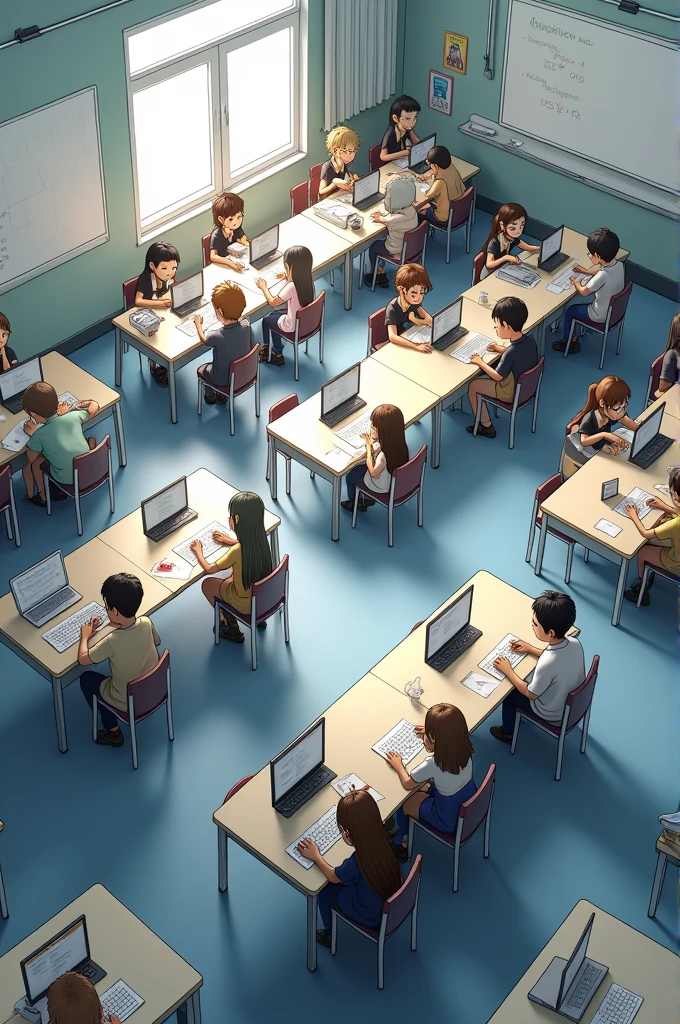Take on the role of an interior designer and create a small computer classroom, that inside it is surrounded with tables and chairs and in the center there is also one, with 25 computers and students