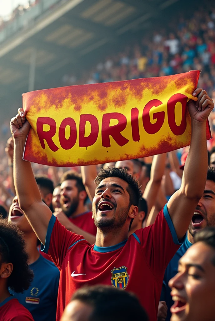 São Paulo fans holding a sign with the name Rodrigo