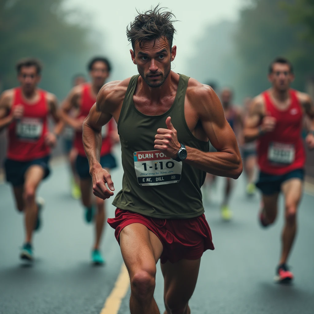 A person running a marathon, their legs heavy and their lungs burning. The person is tempted to give up, but they remember the words of Christ. With renewed strength, the person pushes forward, determined to finish the race.