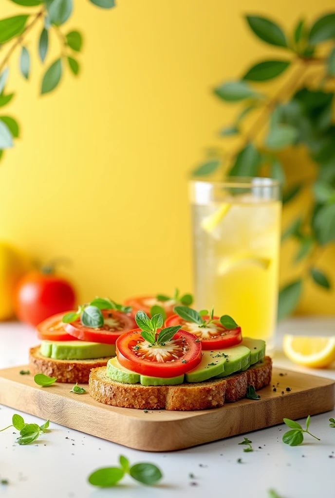 Avocado and tomato toast with lemonade