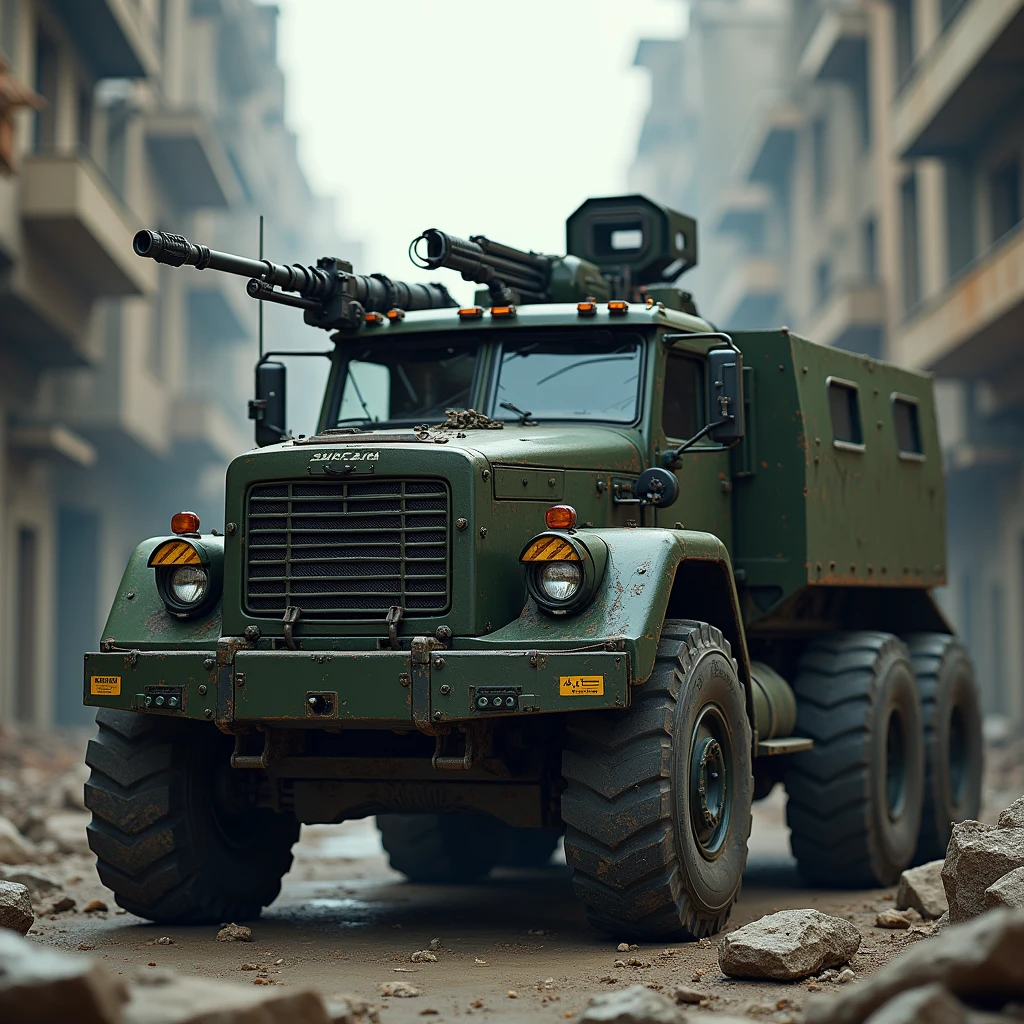 Armored truck with a heavy machine gun