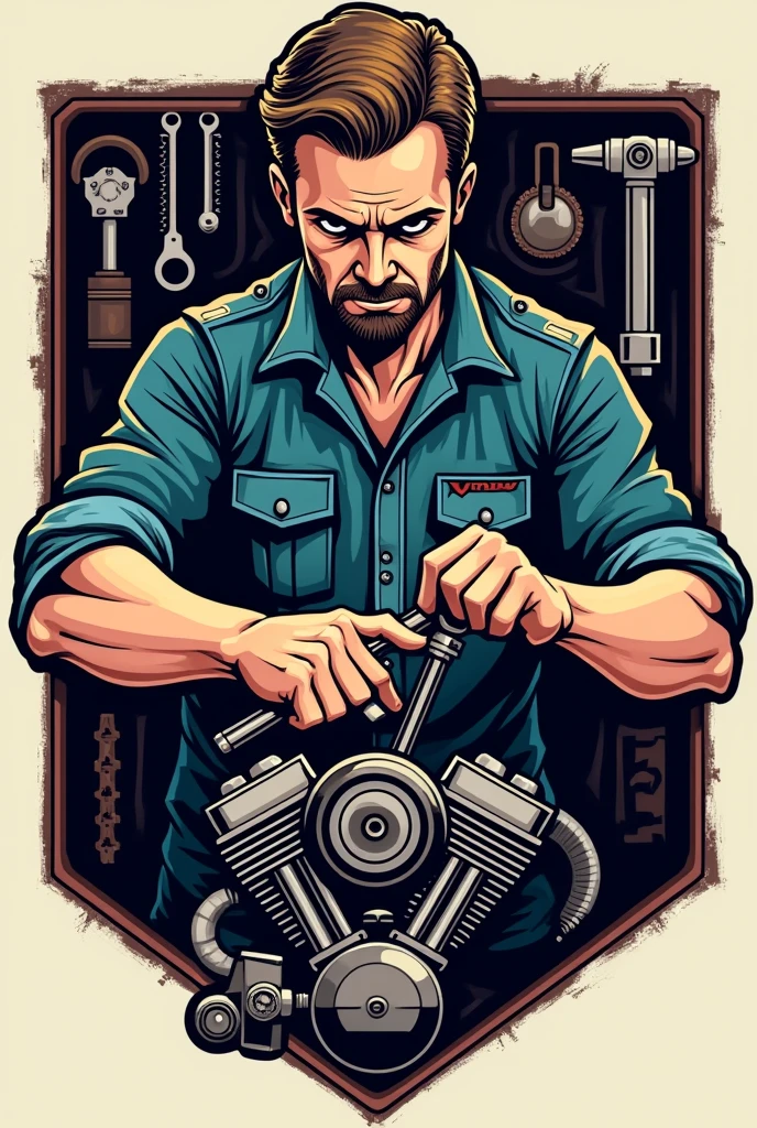 Create a logo for a motorcycle and car mechanic shop 