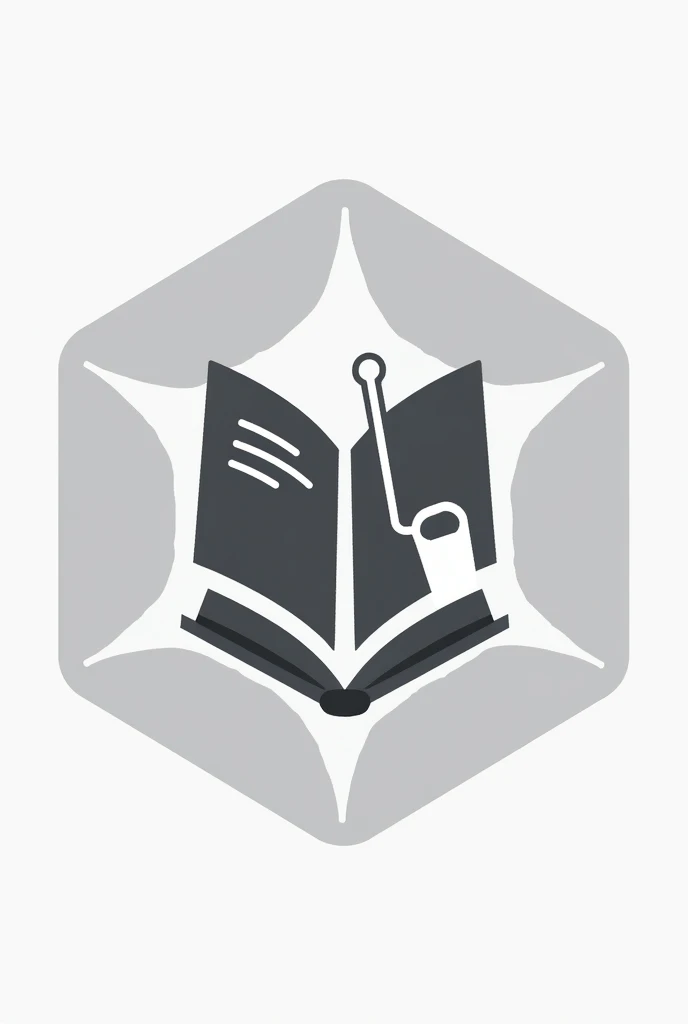 Hexagonal logo with a book and a communications radio 