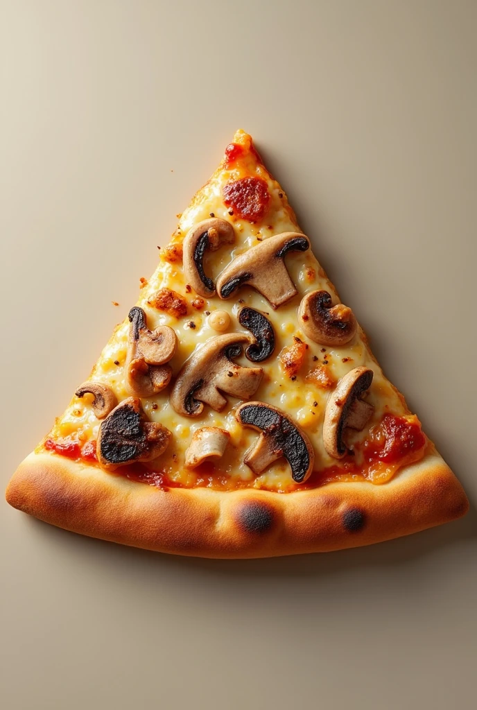 Chicken and mushroom cheese pizza triangular slice