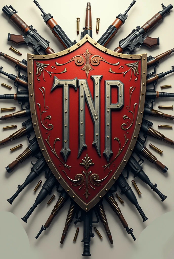 Escudo de time, Written "tnp" in the middle with weapons and ammunition around him
