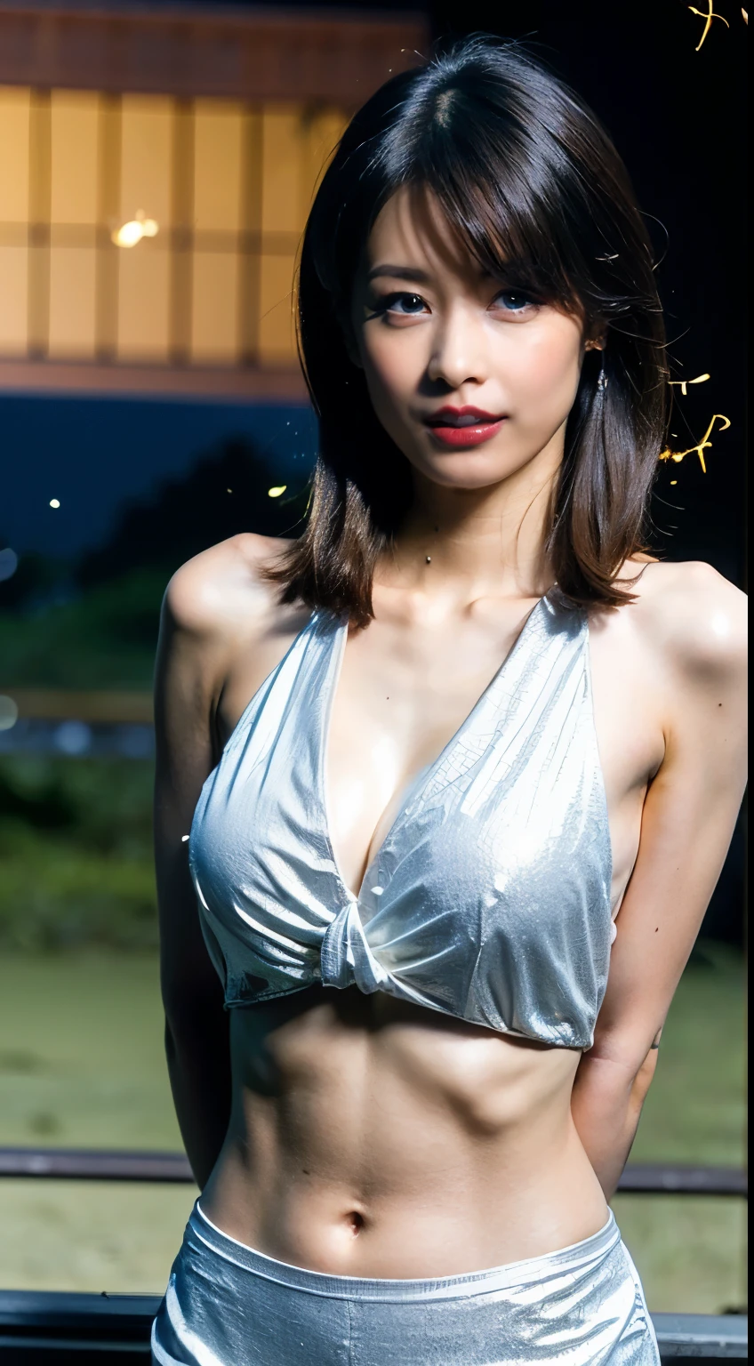 Beautiful and sexy naked 20 year old girl, (((Nipples are visible, Cameltoe and pubic hair))), ((Long black hair:1.6)), Jewelry made of precious stones and beautiful hair, Aristocratic, Noble style of a very beautiful girl, Her little face is so cute, Her face is very pretty, Thin eyebrows, 完璧なBeautiful Face, ((Dark Eyes: 0.8)), Very beautiful eyes, ((Silver Eyes: 1.6)), (((Big round eyes:1.6))), Nice makeup and hairstyle、Thin lashes, Steamy eye makeup, High nose, Earrings, Red lips, ((Mouth closed: 1.5)) Beautiful Lips, Thin hands, Most beautiful thighs, ((Spread your arms out to the sides: 1.5)), Rosy Face, Beautiful Face, 完璧なBeautiful Face, Smooth white skin, (Big Breasts: 1.5)), ((High chest circumference: 1.6)), My chest is tight, Beautiful breastsの谷間, (((Big Breasts and super round: 1.8))), ((super My chest is tight: 1.7)) , Beautiful breasts, Perfect body, Put your arms behind your back, Proudly, ((Sit with your chest out and your arms folded behind your back.: 1.6)), ((Spread your legs:1.2)), Don't be shy, 8K Photo, super high quality, Ultra-realistic, Super 10x Pixels, Optics, Bright studio, Bright Edges, dual-tone Lighting, (Skin with attention to detail:1.2), Super 8k, soft Lighting, high quality, volumetric Lighting, Realistic, Realistic high resolution, Lighting, Best Photos, 4K, 8K quality, Blur effect, Smooth Sharp, 10 x pixels, ((Beach and fireflies background at night:1.5)), Ultra-realisticなグラフィック, The most realistic graphics, 1 girl, alone, Extremely clear images, Surreal, (((Frontal portrait: 1.5)))."