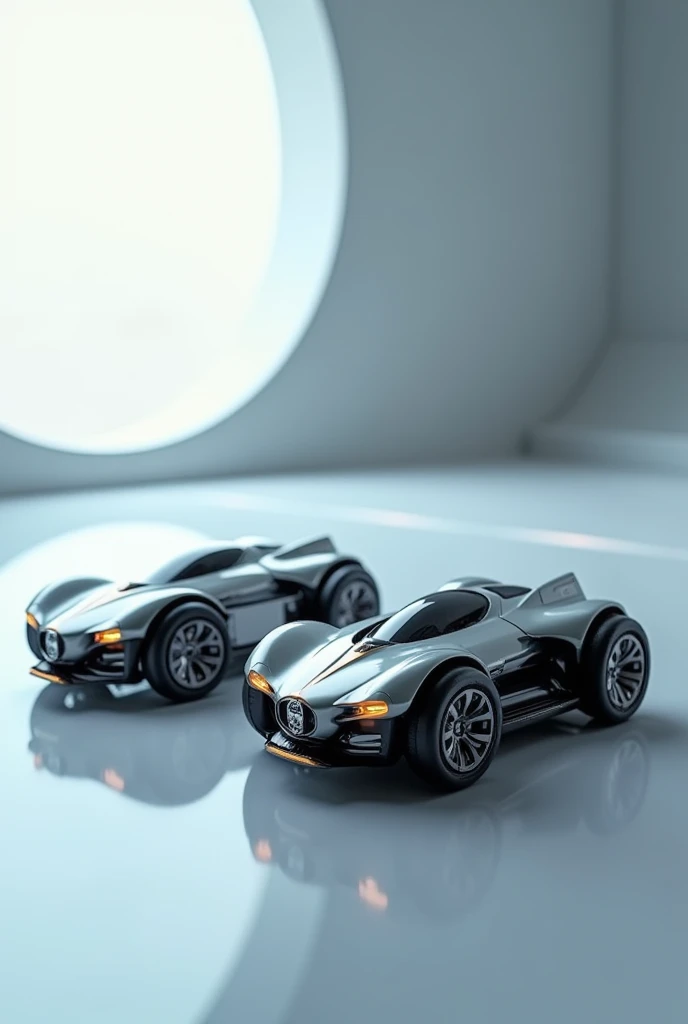 Small futuristic remote control cars front and back image
