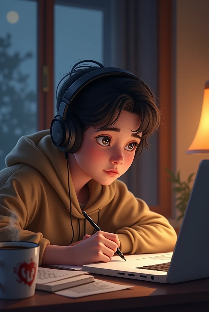 Studying, listening to music and drinking coffee