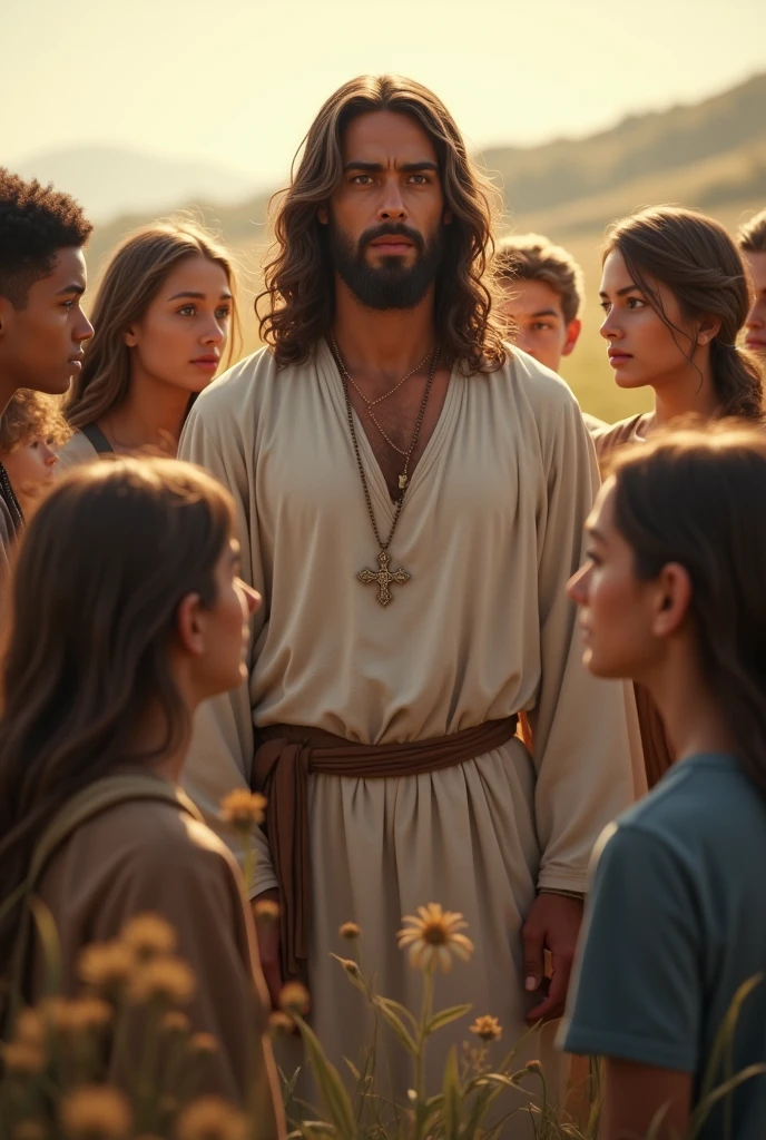 Jesus with several teenagers