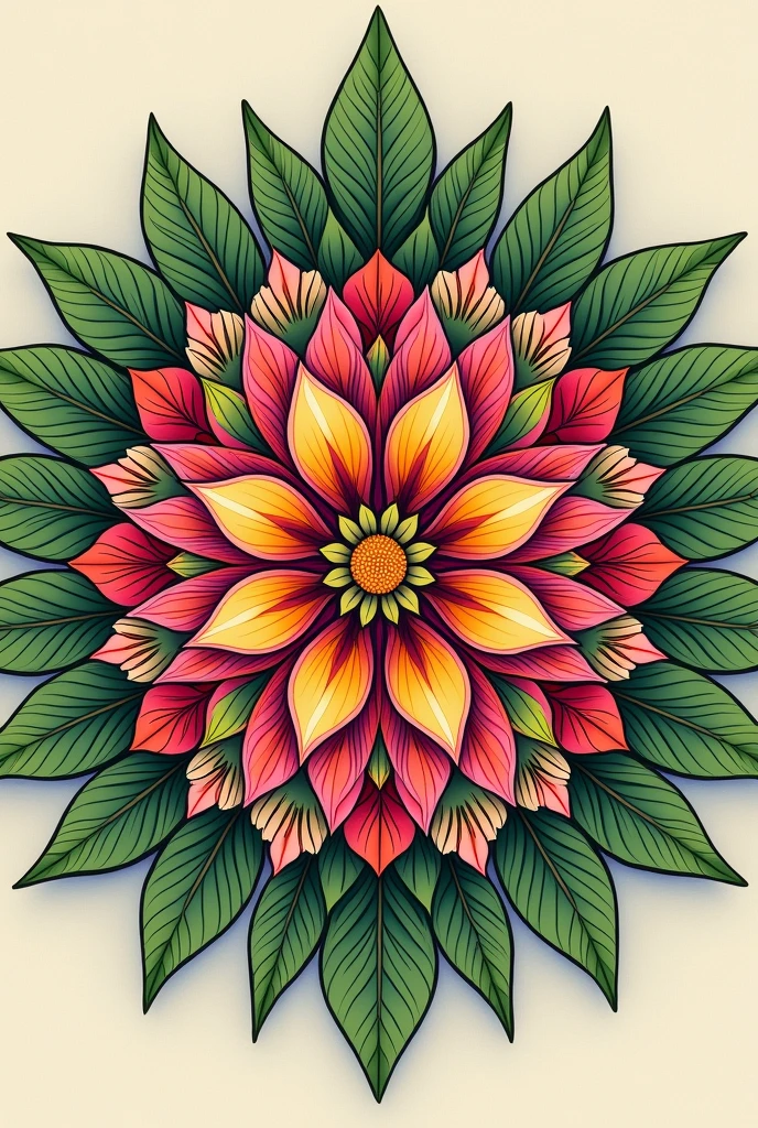 mandala of flowers and leaves to color