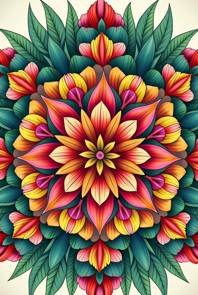 mandala of flowers and leaves to color