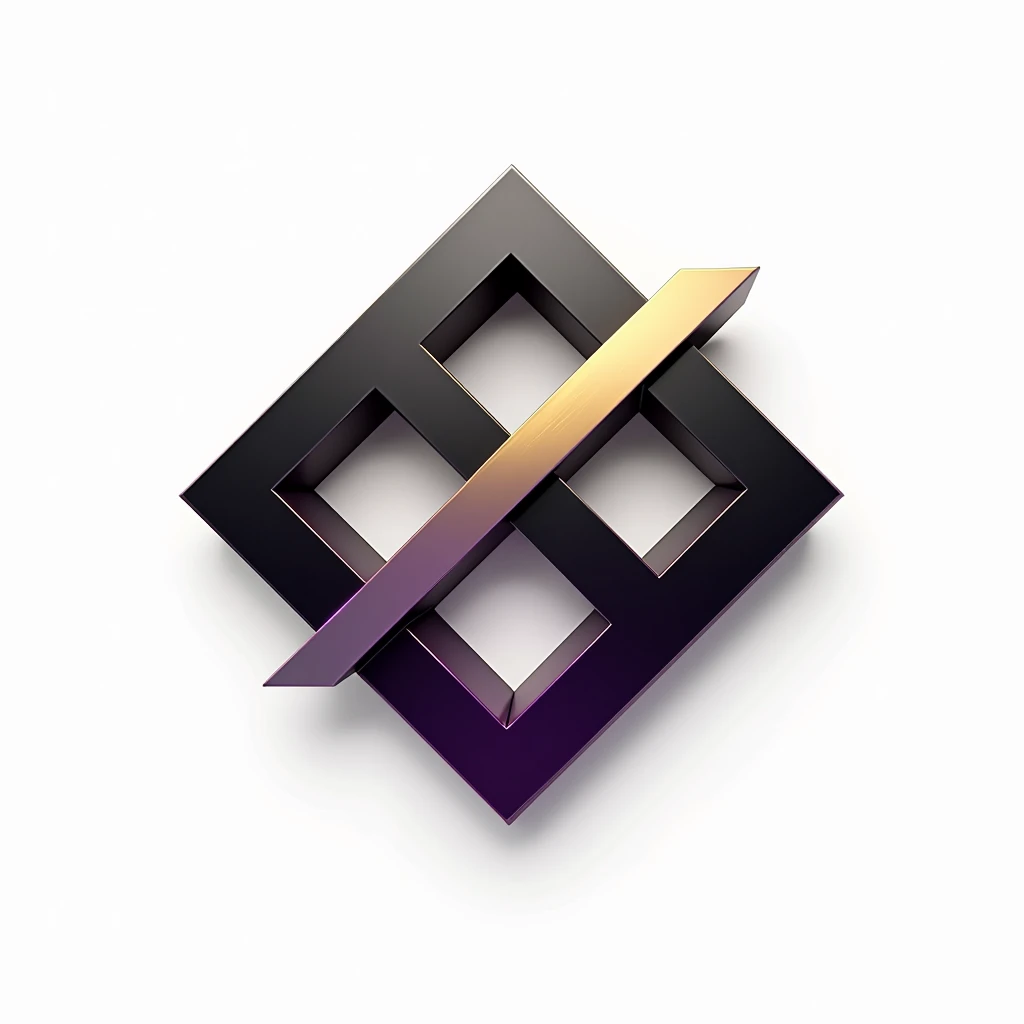 A logo for technology companies, with a futuristic diamond in metal theme with black colors, gold and purple, plain white background. Mixing the 8 of infinity. Sem sombra de fundo.