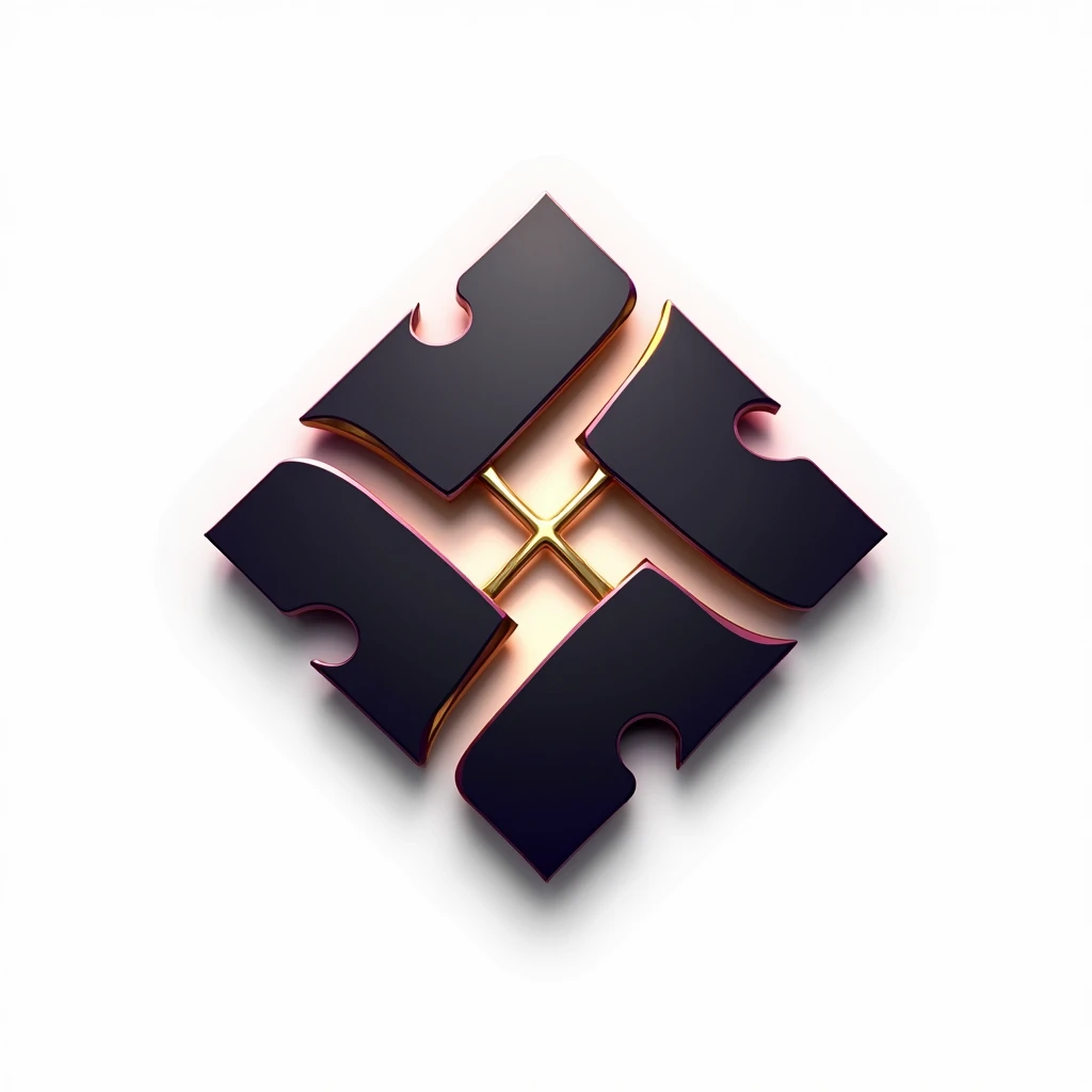 A logo for technology companies, with a futuristic diamond in metal theme with black colors, gold and purple, plain white background. Mixing the 8 of infinity. Sem sombra de fundo.