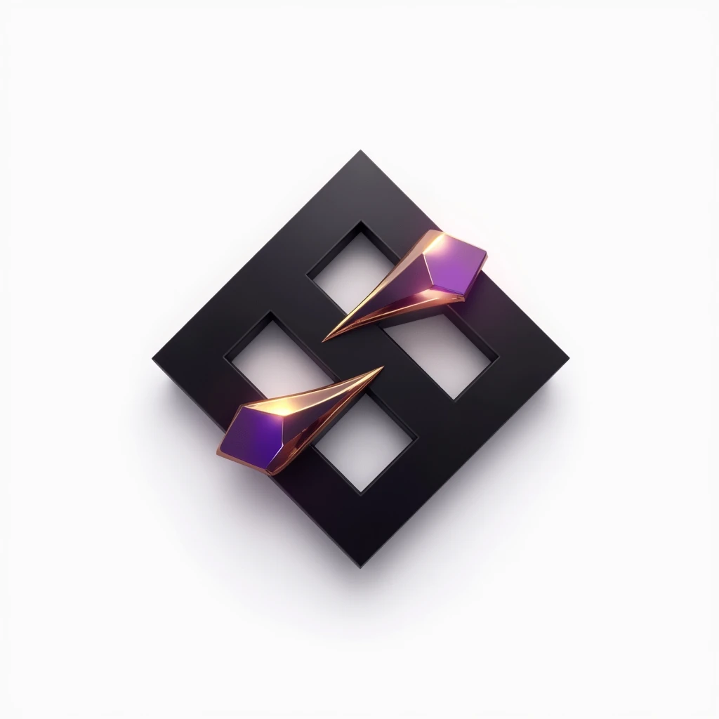 A logo for technology companies, with a futuristic diamond in metal theme with black colors, gold and purple, plain white background. Mixing the 8 of infinity. Sem sombra de fundo.