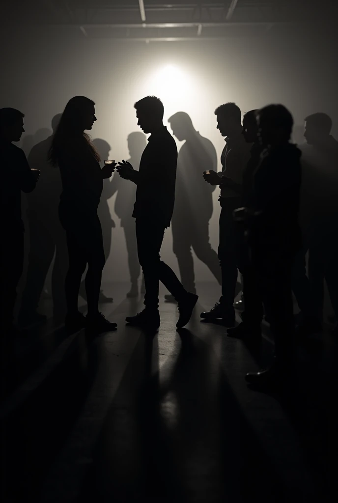 Shadows of people socializing in the dark