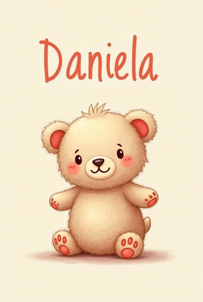 Generate an illustration with the word “Daniela” with a visual appearance that simulates a stuffed animal, bottomless