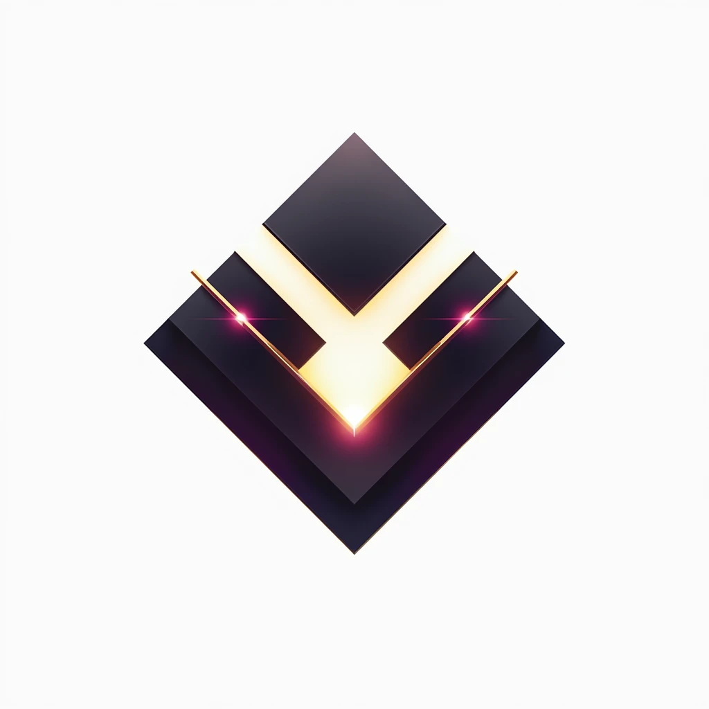 A logo for technology companies, with a futuristic diamond in metal theme with black colors, gold and purple, plain white background. Mixing the 8 of infinity. Minimalista