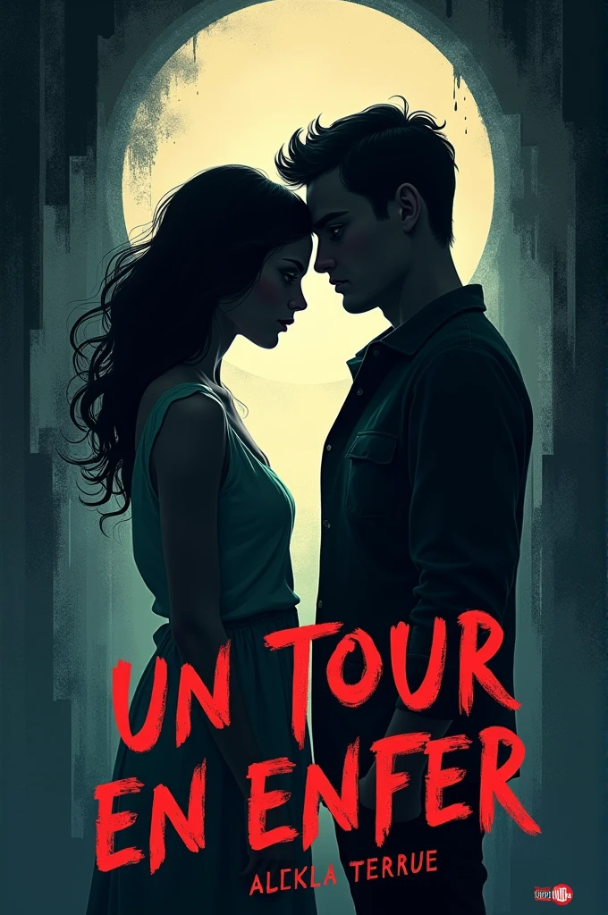 Créer une affiche de roman avec ce titre :
UN TOUR EN ENFER. 
Que l'image de l'affiche montre un couple de jeune fille avec son petit ami
