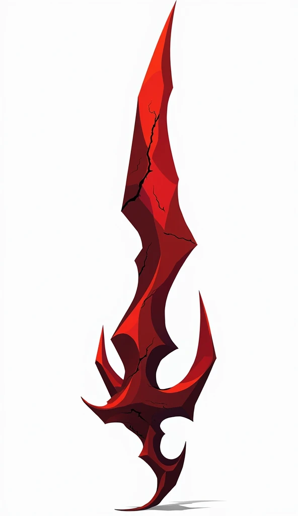 A sword projectile in the style of a vector drawing with clear sharp corners and edges , made of solid blood-colored crystal with cracks of black void 